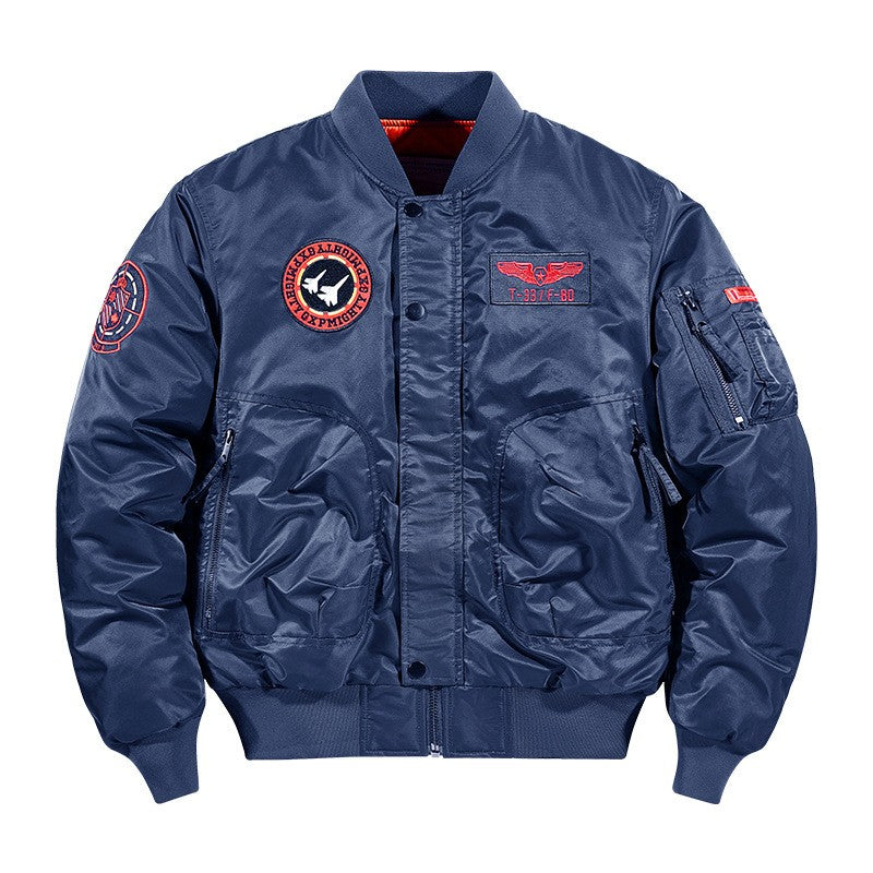 Unisex Winter Thicken Warm Bomber Jacket Air Force Style Flight Parkas Coat with Cotton Embroidery Casual Outwear for Men