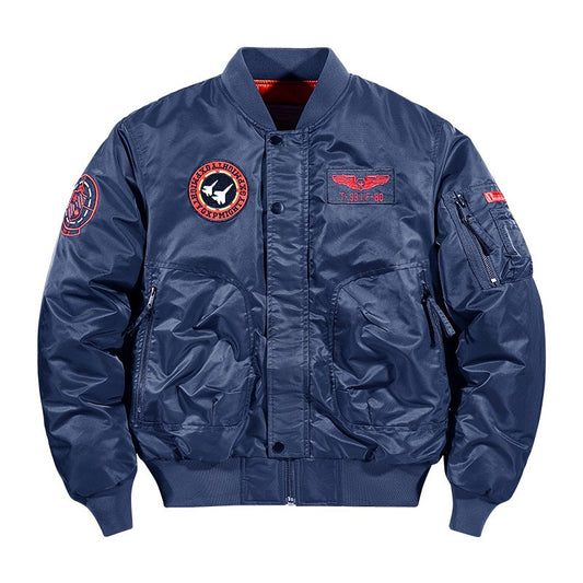 Unisex Winter Thicken Warm Bomber Jacket Air Force Style Flight Parkas Coat with Cotton Embroidery Casual Outwear for Men