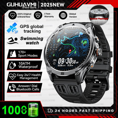 2025 Novo Smartwatch Esportivo Militar para Homens GPS Exterior com GNSS de Banda Dupla Integrado Bússola Altímetro 10ATM Chamada Bluetooth