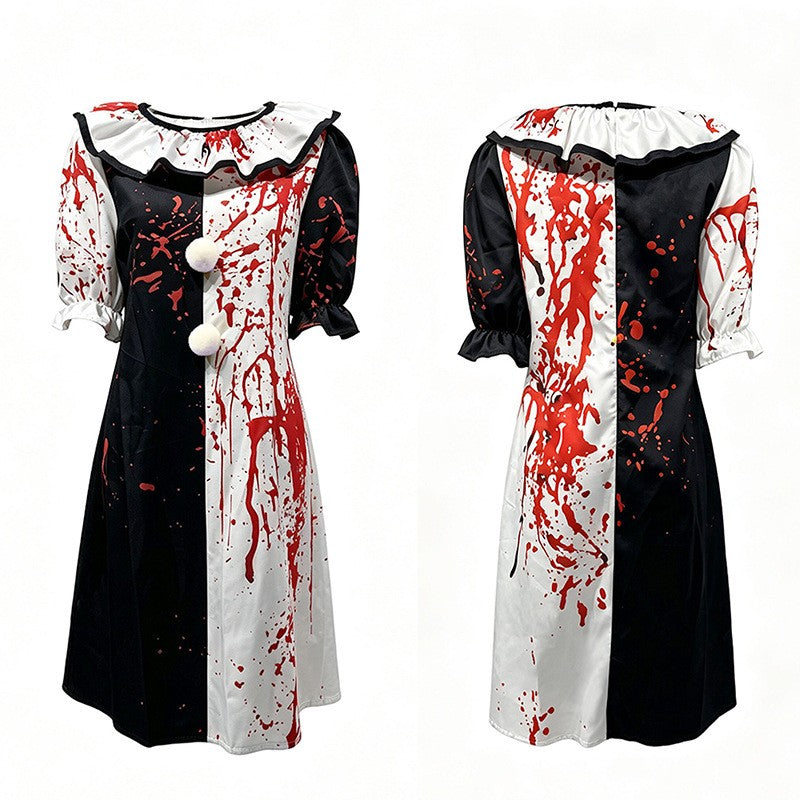 Halloween Blood Stained Broken Soul Clown Cossuit for Men and Women Black and White Splash Set Horror Movie Same Style