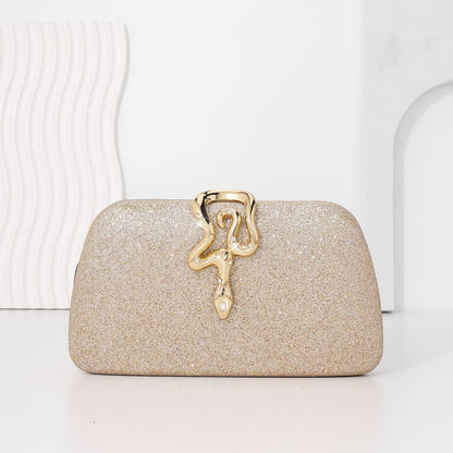 Women’s Luxury Glitter Snake Lock Clutch Elegant Evening Bag Shiny Envelope Bag Handbags Wedding Banquet Party Dress with Chain