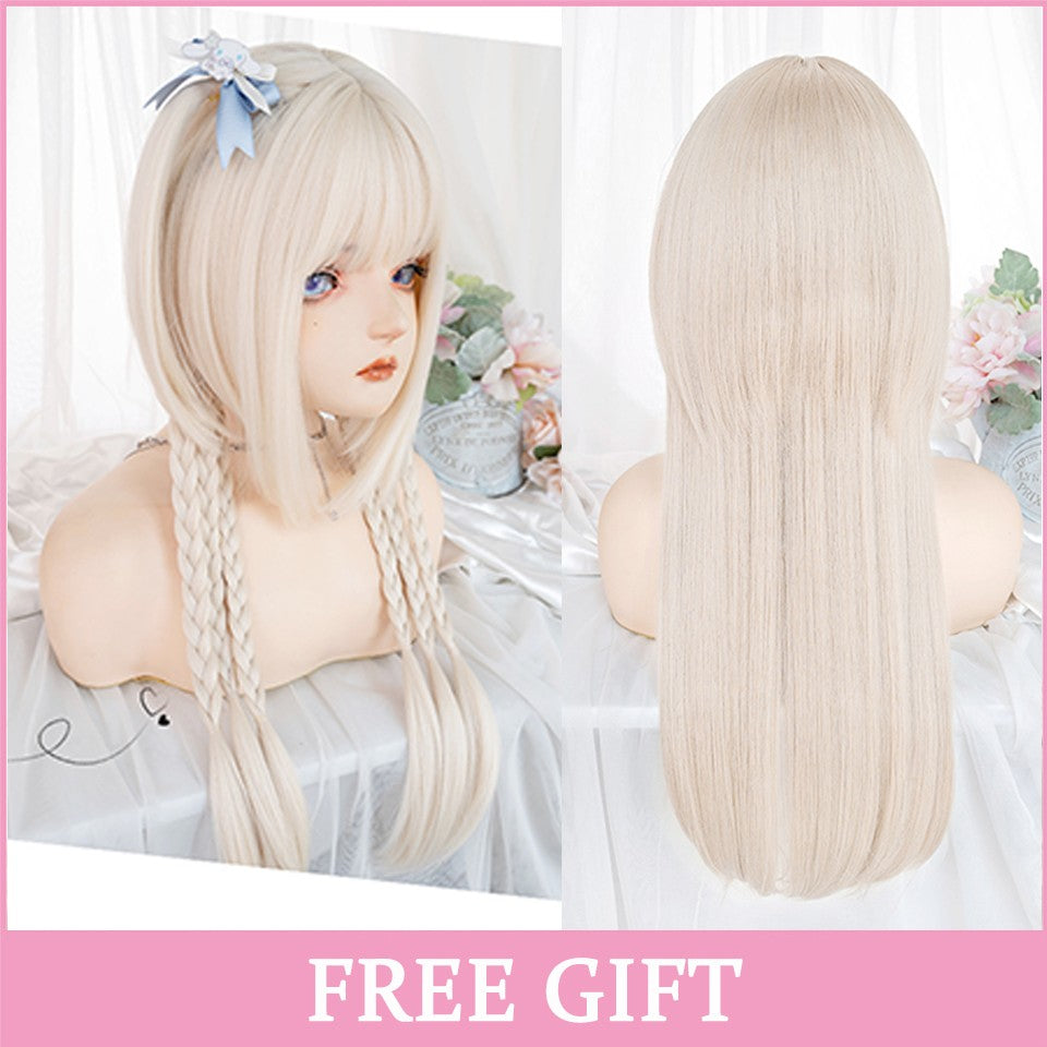 LM? Peruca de cosplay branca ombre de ondas corporais longas, perucas sintéticas resistentes ao calor, perucas Lolita naturais de parte média para mulheresW