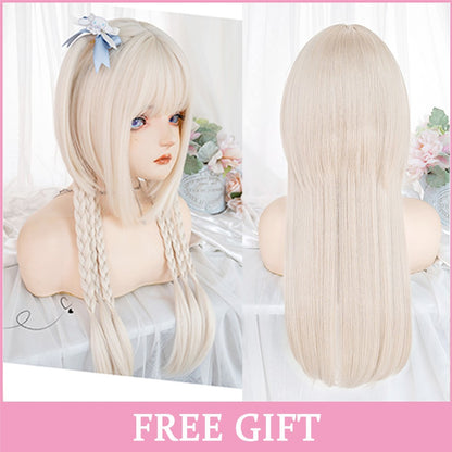 LM? Peruca de cosplay branca ombre de ondas corporais longas, perucas sintéticas resistentes ao calor, perucas Lolita naturais de parte média para mulheresW
