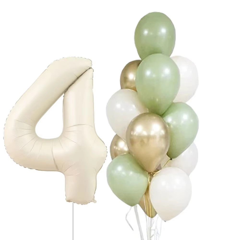 14pcs 32inch Cream Number Balloon 10inch Avocado Green Metallic Gold White Latex Balloons Baby Birthday Party Decorations