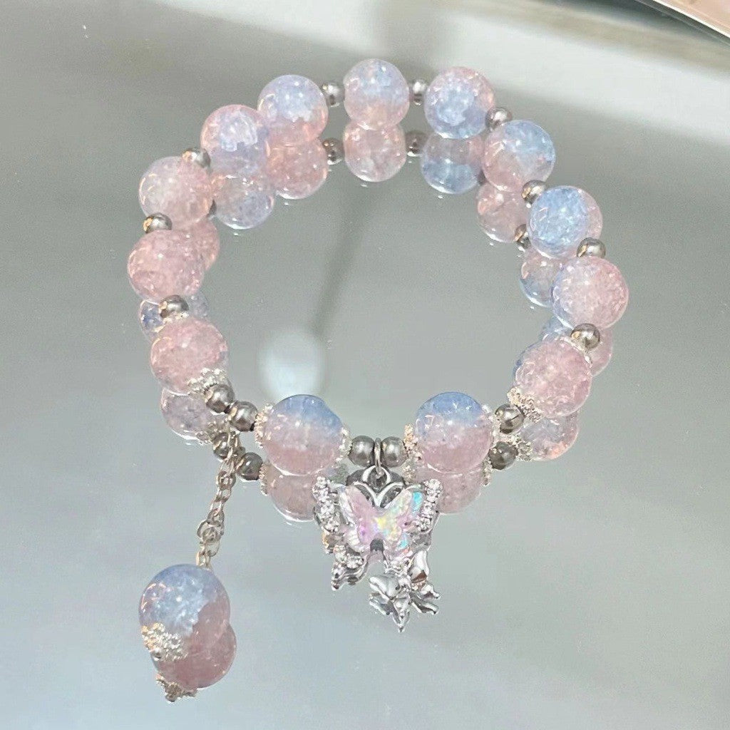 Nova pulseira de cristal com contas simples para mulheres meninas coreanas ins flor raposa pena borla pulseiras melhores amigas joias presentes 2024