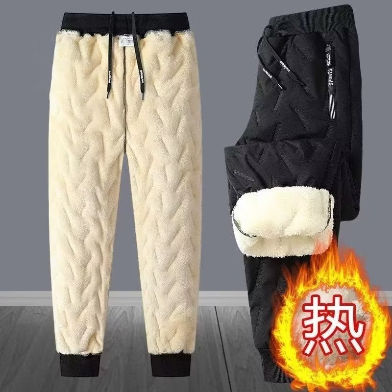 Calça Masculina de Algodão Acolchoada Inverno Outdoor à Prova de Vento Quente Casual Calça Jovem Moda Calça Longa Terreno Nevado