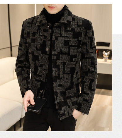 Winter Thicken Warm Wool Blends Jacket Men Fashion Plaid Casual Coat Slim Lapel Streetwear Overcoat Social Men Clothing 2022