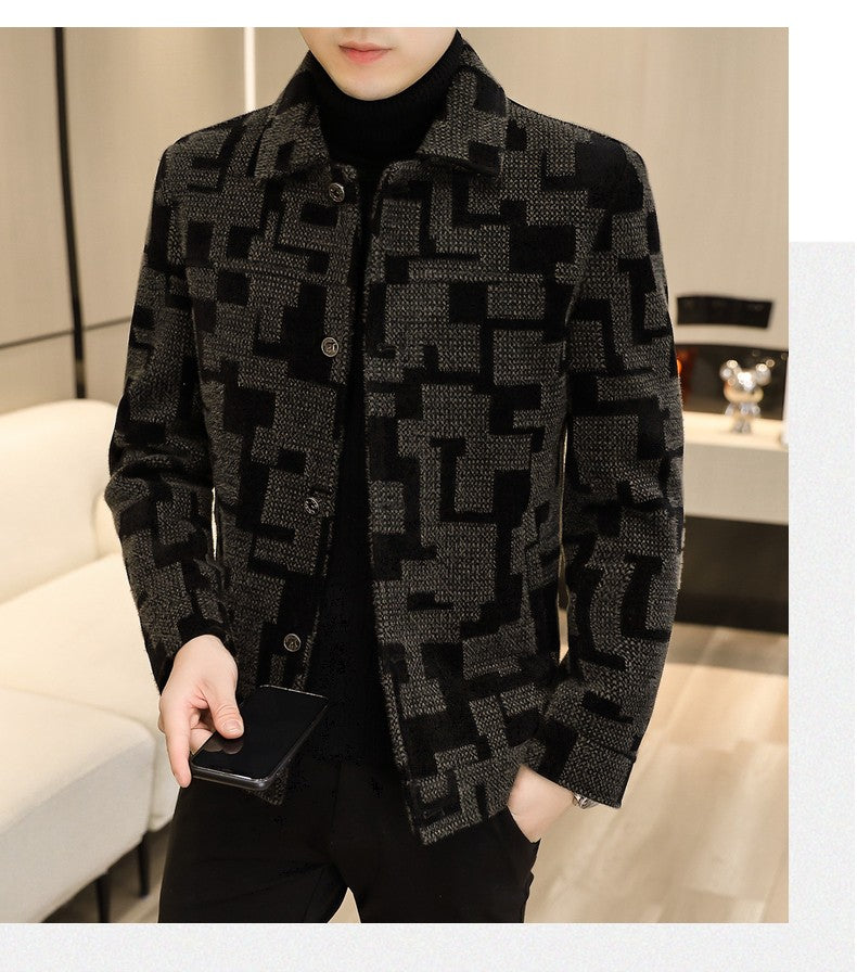 Winter Thicken Warm Wool Blends Jacket Men Fashion Plaid Casual Coat Slim Lapel Streetwear Overcoat Social Men Clothing 2022