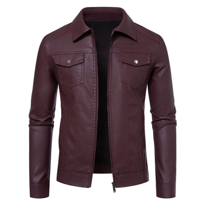 Men's Leather Jacket 2025 New Spring Autumn Winter Korean Style Slim Fit Trendy Fleece Lined Thickened Motorcycle Jacket Men's