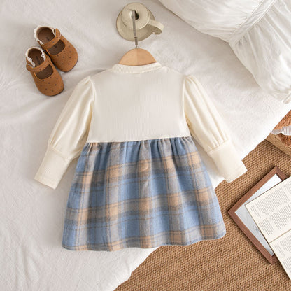 9 Months -3 Years Old Spring And Autumn New Plaid Baby Girl Dress, Sweet Bow Children'S Long Sleeved Clothes