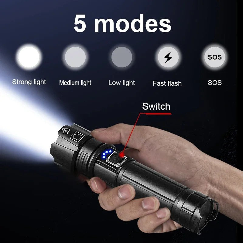 10000mAh High Power Led Flashlight 5000M Long Range Torch Rechargeable Ultra Powerful Outdoor Tactical Hand Lamp Camping Lantern