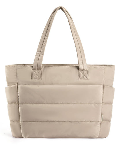 Quilted Large Capacity Tote Bag for Women Durable Fabric with Zipper Closure & Wrist Strap, Spacious Gym Beach Work Travel Bag
