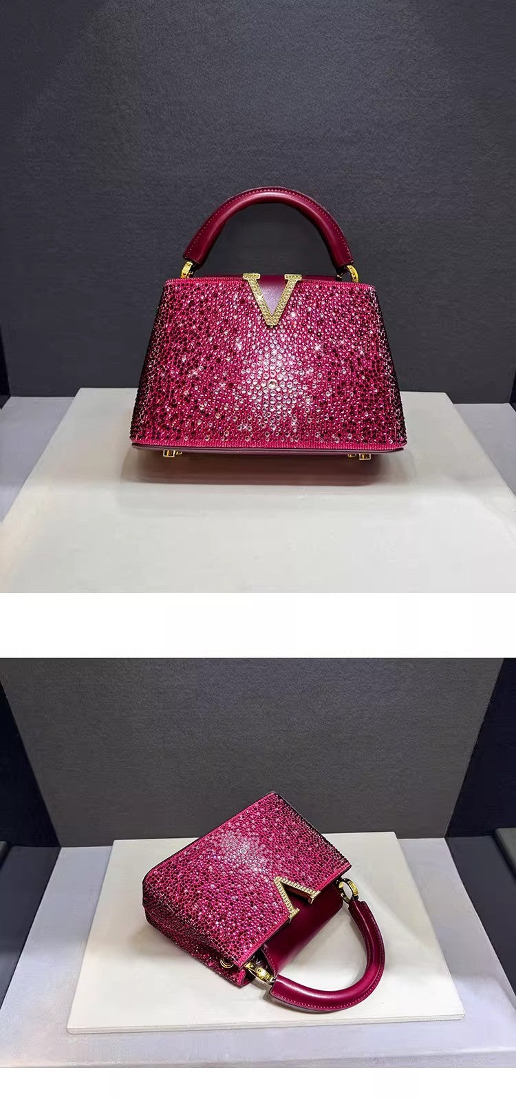 Luxury Brand Leather Diamond Handbag Rhinestone Shoulder Cross-body Tote Bags for Women Bolso Marca Lujo