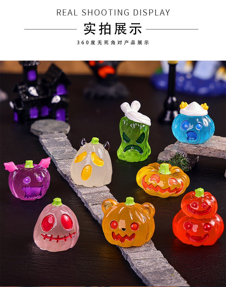 8/16/24pcs Luminous Halloween Micro Landscape Miniature Figurine Resin Craft Mini Fairy Garden Ornament Pumpkin Ghost Decoration