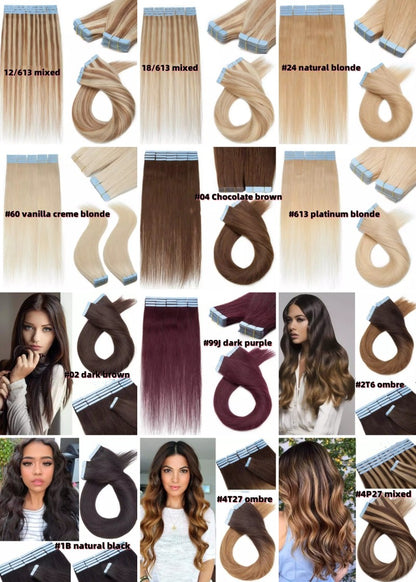 Extensões de Cabelo Borgonha com Fita Adesiva, Cabelo Humano Real, Extensões Vermelhas #99j Preto para Prata Liso para Mulheres