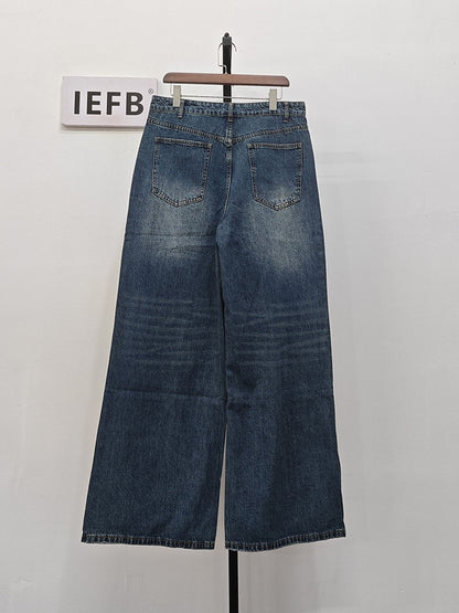 IEFB Calça Jeans Masculina de Verão Azul Velho Lavada Jeans Masculino Reta Casual Masculina Solta Perna Larga Novidade Moda 9C354