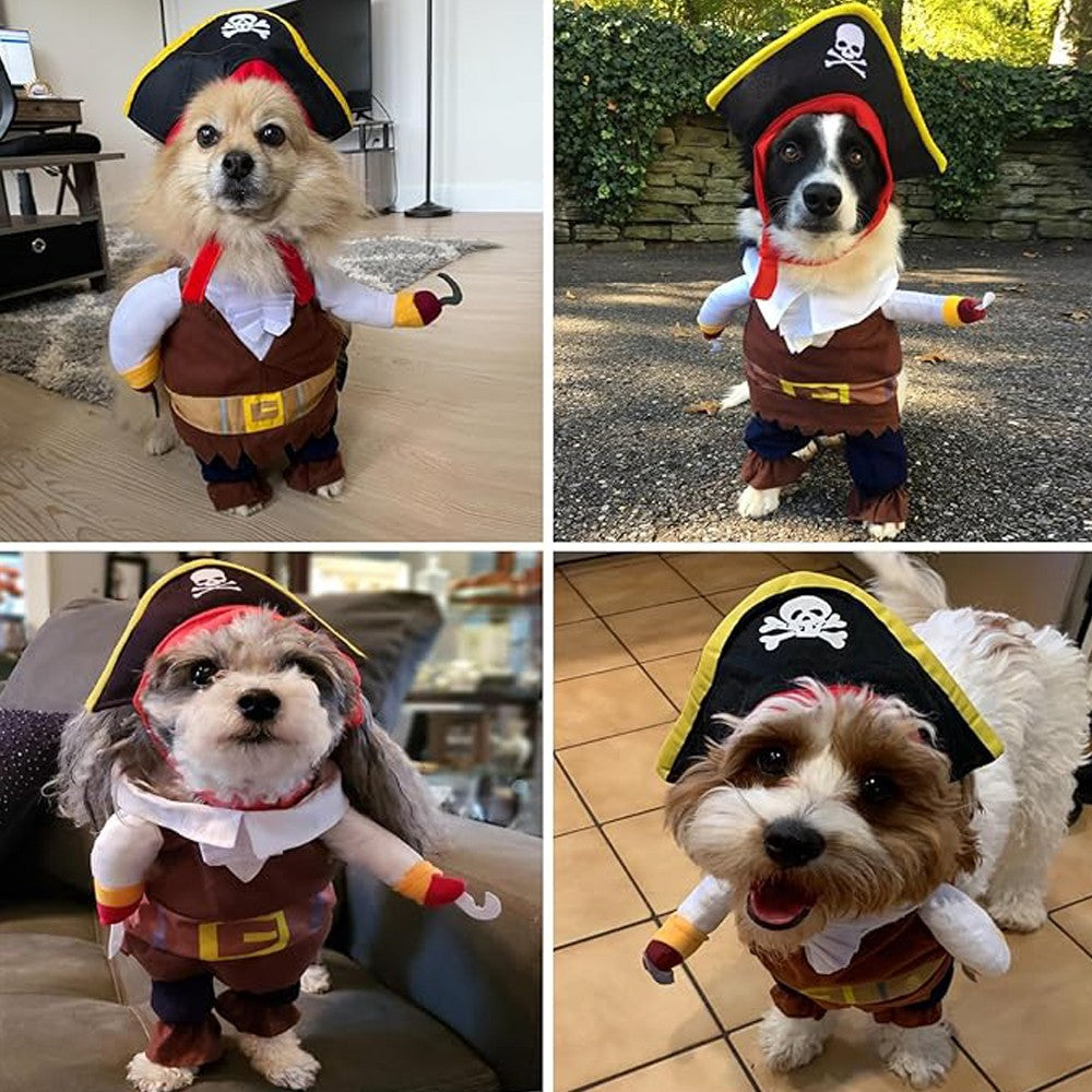 Roupa de Cachorro para Halloween Fantasia Engraçada de Pirata para Gatos Pequenos e Cachorros Roupa de Cosplay Transformável para Filhotes Roupa de Fantasia em Pé