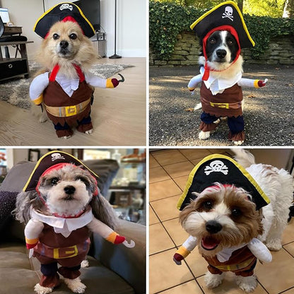 Roupa de Cachorro para Halloween Fantasia Engraçada de Pirata para Gatos Pequenos e Cachorros Roupa de Cosplay Transformável para Filhotes Roupa de Fantasia em Pé