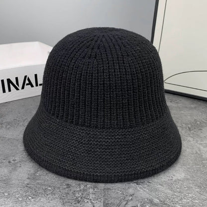 Fashion Autumn Winter Bucket Hat Warm Short Brim Fishing Cap Knitted Face Slimming Fleece Round Top Hat Travel