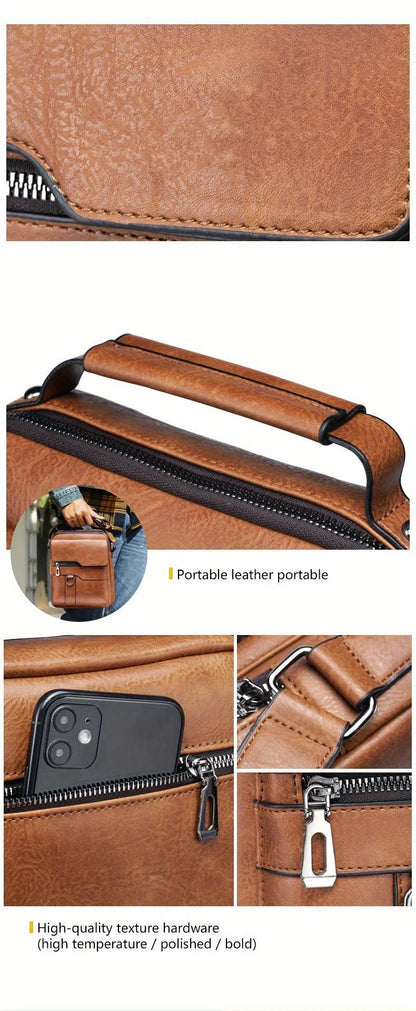 Men's Crossbody Bags Business Flap Male Solid Messenger Bag Travel Bag Brand Men Shoulder Bag for 9.7" iPad Men PU Leather Flaps