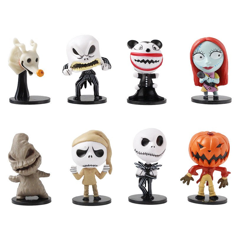 8 Peças / Conjunto Desenho Animado O Pesadelo Sally Skellington Jack Boneco de Ação de Brinquedo Natal PVC Modelo Estatueta de Vinil Presente de Halloween