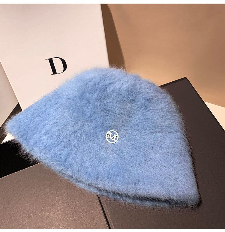 Coreia Designer M Bucket Hat Feminino Quente Pelúcia Angola Coelho Pelo Chapéu Senhora Outono Inverno Ins Moda Chapéu Bacia Retrô Fofo Panamá