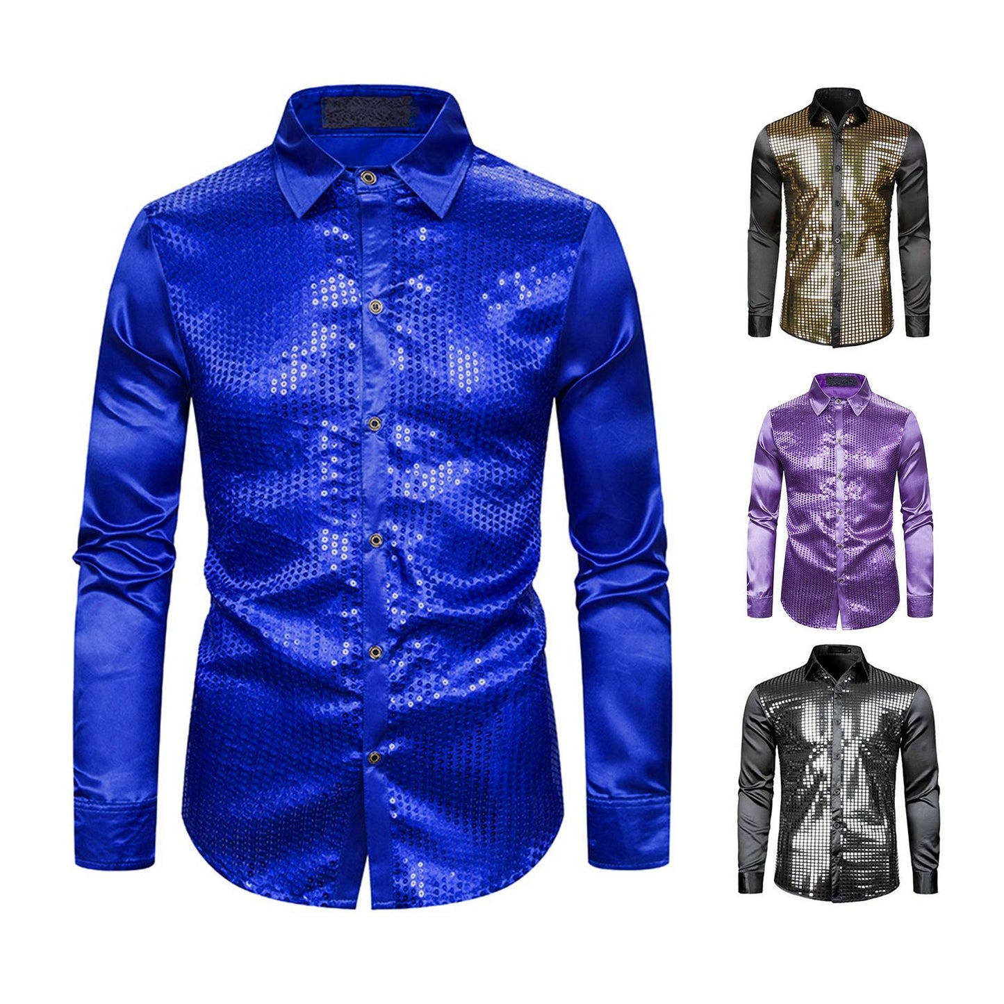 Club Sequin Shirt Mens 70s Disco Costume Vinatge Shirt Turn-down Collar Reflective Shiny Sequins Short Sleeve Button Down Shirt
