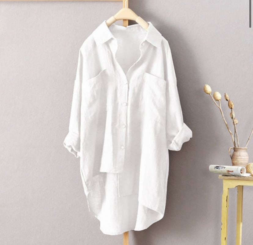 Women's Solid Color Shirt Large Size Long Sleeve Pockets Loose Blouses Front Short Back Long Casual Street Tops Women