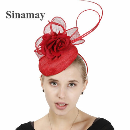 Fascinator de Casamento Sinamay de 4 Camadas de Ótima Qualidade Chapéu para Casamento Elegante Mulheres Moda Acessório de Cabelo Chapeau de Festa e Jantar