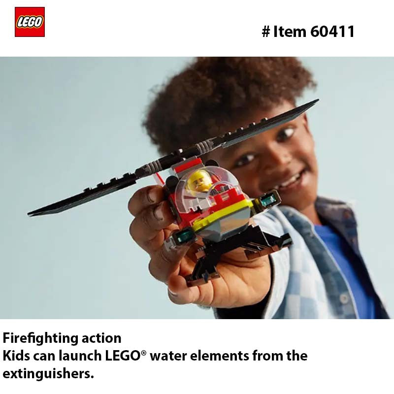 LEGO 60411 City Helicóptero de Resgate dos Bombeiros – Brinquedo de Construção – Jogo de Faz de Conta e Brinquedo de Aprendizagem para Crianças – com Minifigura de Bombeiro, 85 peças