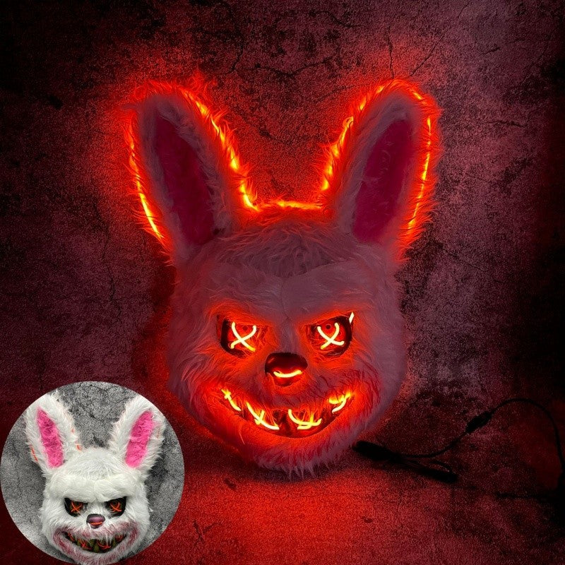 Halloween Cosplay Party Luminous LED Light Face Mask Make-up Horror Rabbit Bear Mask Headgear Cartoon Animal Carnival Head Cover