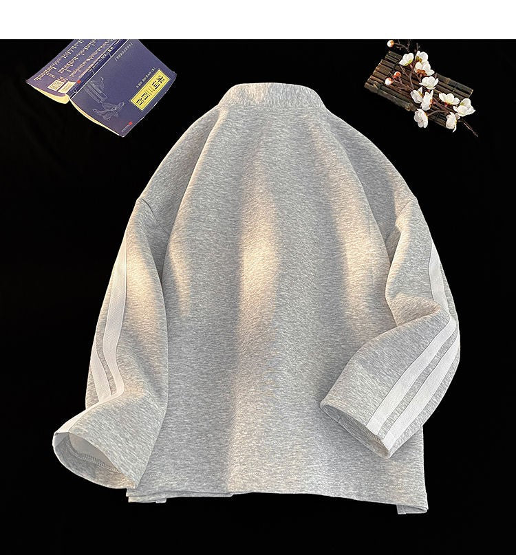 New Chinese Style Buttoned Cardigan Sweatshirt for Men Women 2025 Spring Loose Top Trendy Brand Chinese Style Heavyweight Jacket