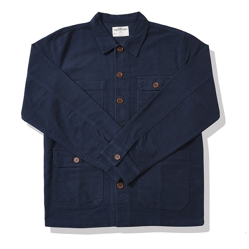 Autumn and Winter New OKONKWO Moleskin Heavyweight Retro French Workwear Jacket Multi Bag Men's Coats American Vintage