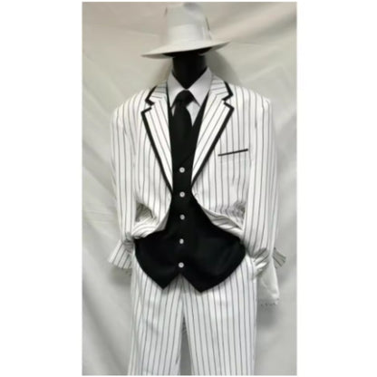 Elegant Men's Suits 3 Piece Stripe Jacket Pants Black Vest Single Breasted Notch Lapel Slim Fit Full Sets Terno Luxury Outfits