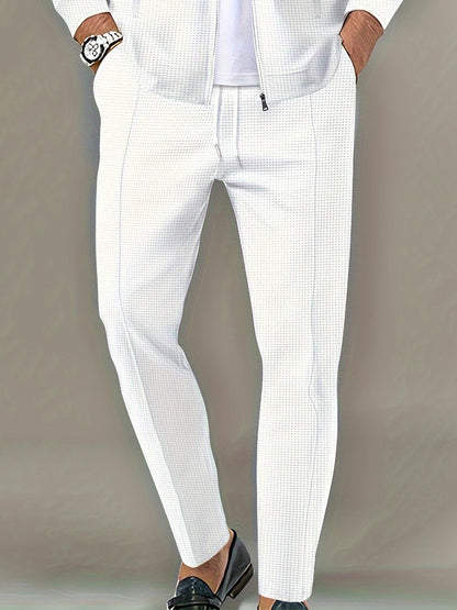 Calça Masculina Casual de Waffle de Cintura Média Calça Leve e Elegante Adequada para Todas as Estações