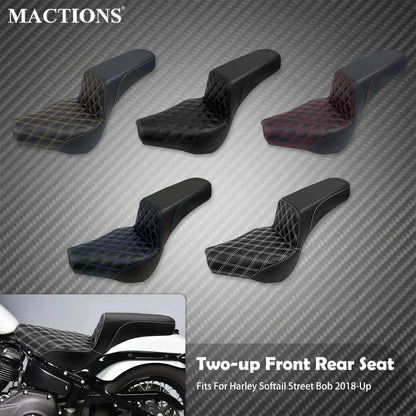 Assento Dianteiro Traseiro de Couro Preto Para Piloto e Passageiro de Moto Harley Softail Street Bob FXBB 2018-2024 2025