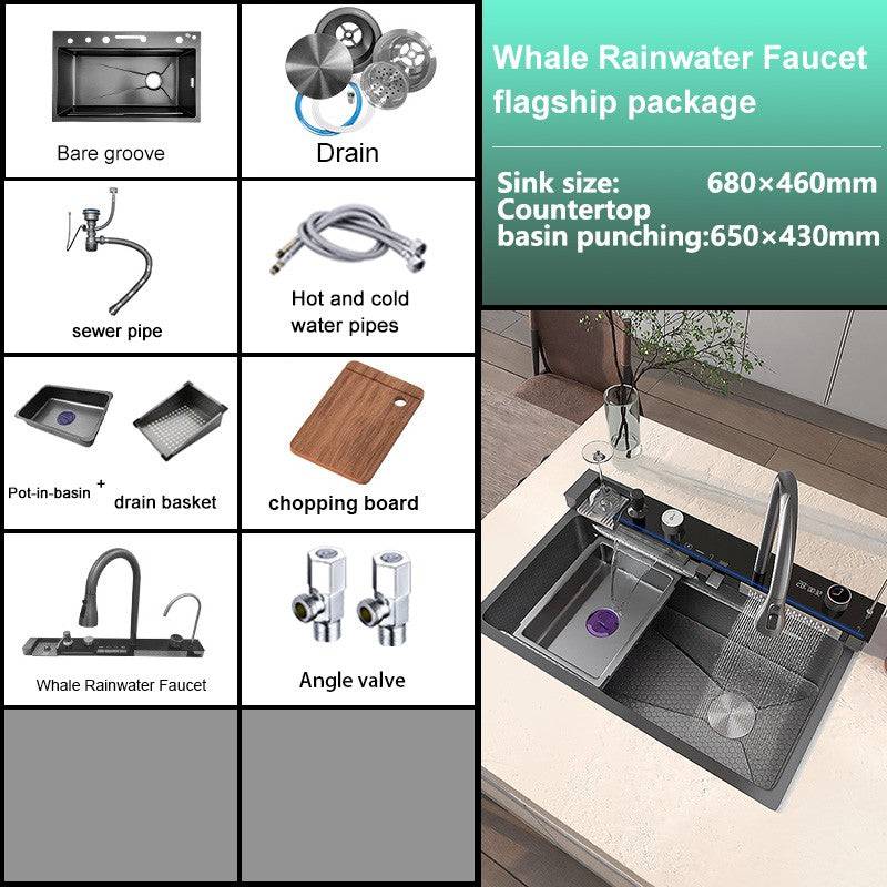 Stainless Steel kitchen Sink With Waterfall Golden Large Single Slot Multifunctional Digital Display Sinks 100*50CM