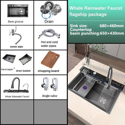 Stainless Steel kitchen Sink With Waterfall Golden Large Single Slot Multifunctional Digital Display Sinks 100*50CM