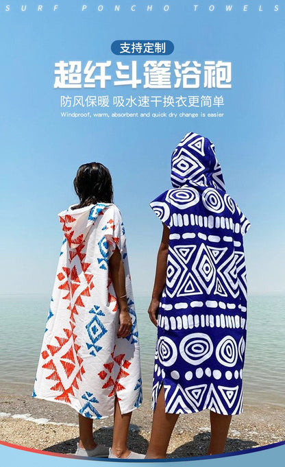 Beach bathrobe Cape surf poncho adult men hooded  Quick drying bath towel for outdoor sandbeach from China