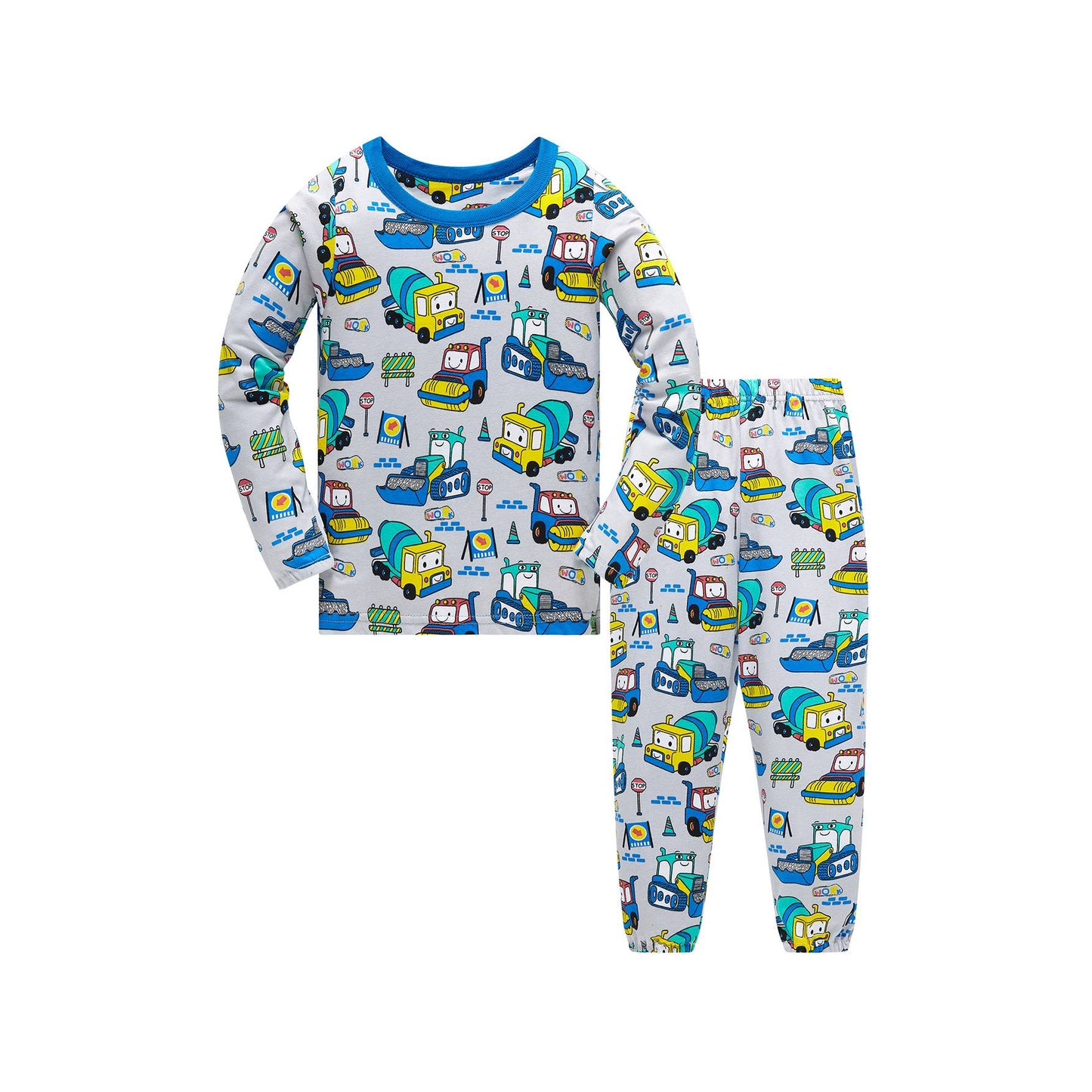 Boys Cartoon Engineering Car Pajamas Set 100% Cotton 2PC Loungewear  Long Sleeve Elastic Cuffs Soft sleepwear For Kids 1-8 Years