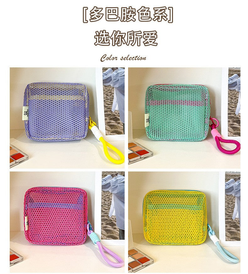 Tofu Bag Mini Zero Wallet Large Capacity Net Fabric Makeup Bag Dopamine Net Fabric Lady's Purse Colorful