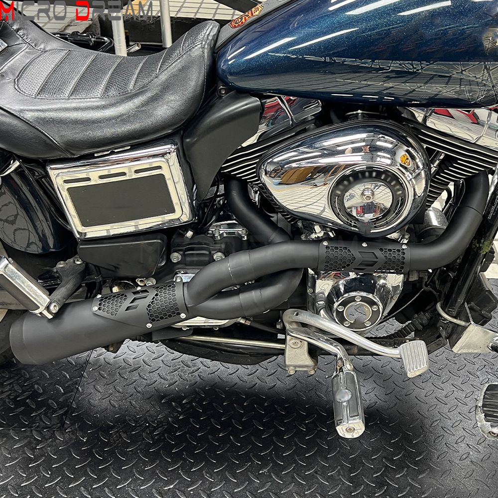 Slip-on Muffler Full Exhaust System 2-in-1 Muffler Pipe For Harley Dyna Low Rider S FXDLS Super Wide Glide FXD FXDWG   FXDF FXDB