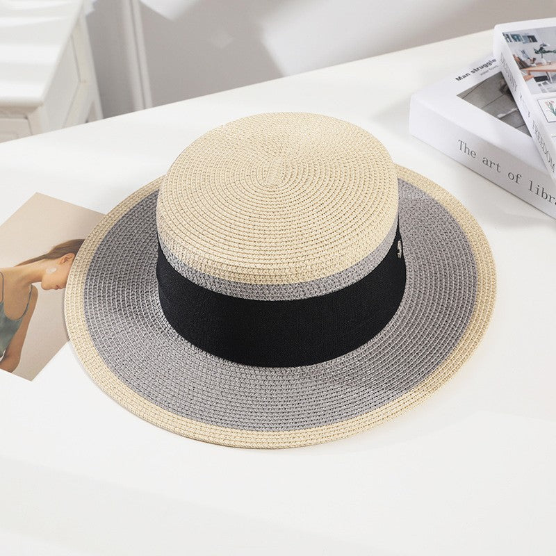 Chapéu de Palha Plano Hepburn Estilo Celebridade Francesa Fragrância Combinando Cores Top Feminino Quebra-sol Protetor Solar Férias Viagem