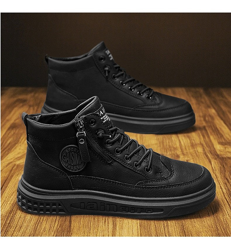 Leather Men Ankle Boots Fashion comfortable Men Sneakers Luxury British style High Top Shoes Men Platform Casual Shoes 2025 New