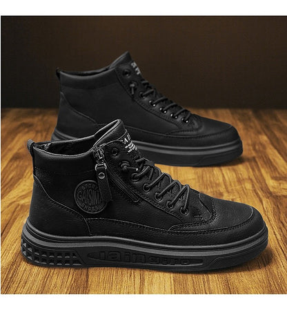 Leather Men Ankle Boots Fashion comfortable Men Sneakers Luxury British style High Top Shoes Men Platform Casual Shoes 2025 New