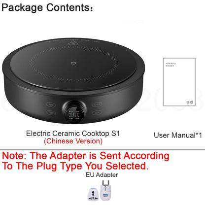 XIAOMI MIJIA Electric Ceramic Cooktop,10?Level Power With Child Safety Lock,Timer,2200W Induction Cooker,CN Version With Adapter