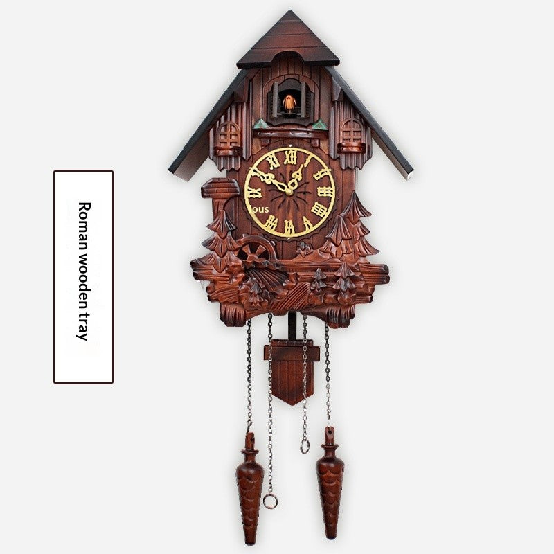 Wall Clock Hand Carved Solid Wood Cuckoo Musical Pendulum Silent Kids Room Home Decor Living Room Bedroom Clock Modern Design