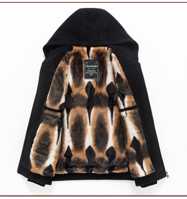 Winter Patchwork Woolen Jacket Men Hooded Short Trench Coat Thickened Warm Casual Business Social Overcoat