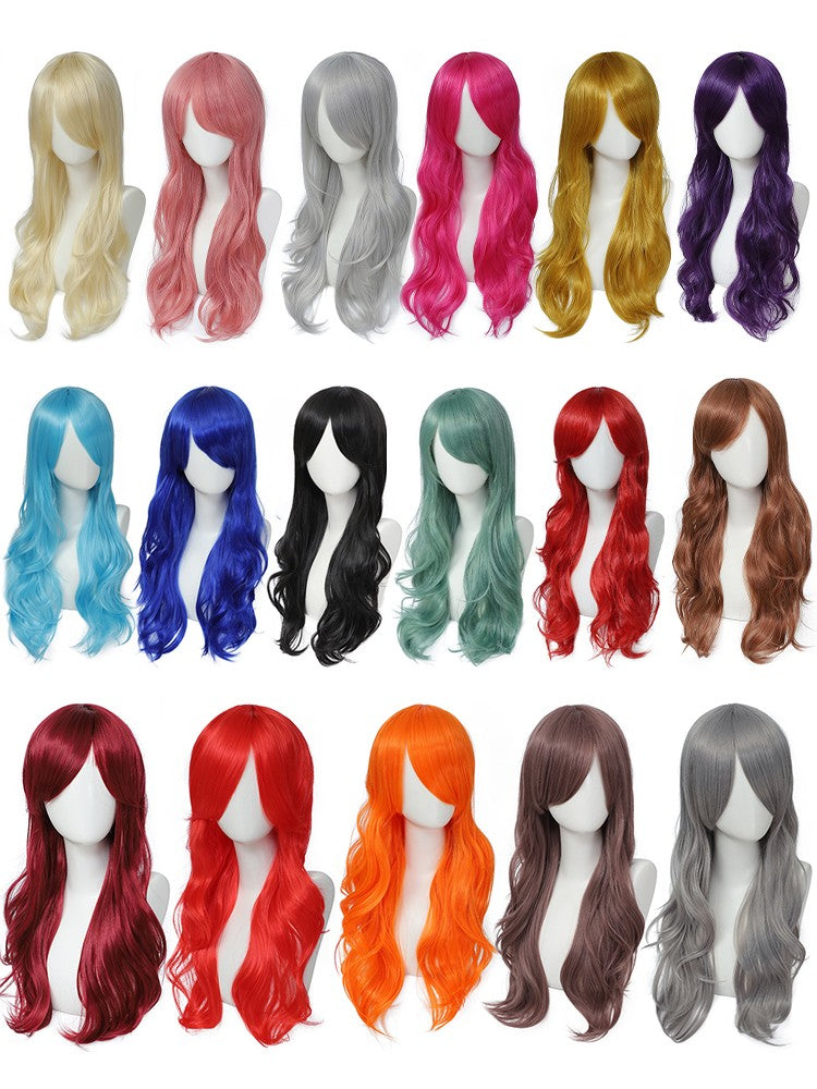 Peruca Cosplay Anime Versátil Multicolorida Cabelo Longo Cacheado com Cabelo Levemente Cacheado Peruca de Fibra Sintética