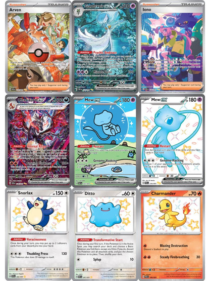 9Pçs Cartas Pokémon SV Destinos de Paldea Mew Charizard Holo foil PTCG Cartas Colecionáveis Iono Gardevoir Card Coleção Ultra Rara Presente